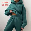 Dames tweedelige broek vrouwen trainpak hoodies casual massief lange mouw fleece warme hooded sportswear suit hoody pullovers pants stukken sets 230203