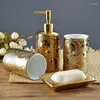 Bath Accessory Set Bathroom Golden Relief Ceramic Shower Gel Bottle Tooth Brush Holder Soap Dispenser Box Decoration Accessories