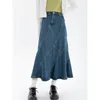 Skirts Summer Vintage Blue Women Denim Trumpet Streetwear Style Casual Irregular High Waist Ladies Long Mermaid Jean 230202