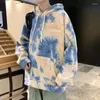 Herrtröjor Fashion Tie-Dyed Men 2023 Autumn Hooded Sweatshirts Man Korean Hip Hop Casual Pullover