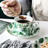 Чашки блюдцы Muzity Ceramic Tea Cup и блюдца Зеленый лист с фарфоровым держателем кофе с золотистыми краями