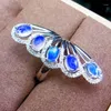 Clusterringen Moonstone Ring Natural Real Blue 925 Sterling Silver 0.55CT 5PCS Gemstone #T18060508