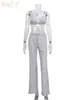 Womens Two Piece Pants Clacive Sexy Glitter Sleeveless Crop Top Set Women Summer High Waist Bodycon Straight Trouser Suits 230202