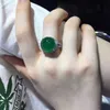 Solitaire Bague Nouveau diamant en argent naturel vert foncé calcédoine ronde bague réglable style rétro exquis dames élégantes bijoux Y2302