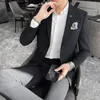Mens Suits Blazers Jacketpants Fashion Pure Color Leisure Gray Blue Black Slim Fit Men Business Banket Suit Set Plus Size 3XL 4XL 230203