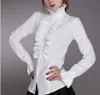 Womens Blouses Shirts Victorian Flounce Blouse Women OL Office Ladies Business White Shirt High Neck Frilly Ruffle Cuffs Female 230203