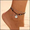 Anklets Fashion Bohemia Sun Pendant Charm Beads Anklet Bracelet For Women Double Layer Rope In The Summer Beach Jewelry Drop Delivery Ot8Eq