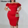 Plus size Dresses Plus Size Ruffle Off Shoulder Bodycon Party Club Dress Women 4XL Summer Strapless Backless Evening Bandage Formal Birthday Dress 230203