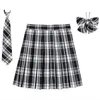 Rokken dames plaid pleit met stropdas bowtie xs- 5xl harajuku preppy mini Japanse schooluniformen meisjes zomer jupe kawaii 230202