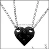 Pendant Necklaces 2Pcs Beads Building Brick Heart Necklace For Women Men Love Couple Valentines Gifts Punk Girlfriend Jewelry Drop D Ottv4