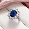 Solitaire Ring Vintage Blue Cubic Zirconia Rings for Women Sparkling Wedding Bands cessories Lady's Anniversary Party Jewelry Y2302