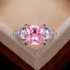 Ring Solitaire Ring Trendy Luxury White/Pink/Yellow Square CZ Wedding Bands Women's Rings Engagement Party Elegant Female Cessories Jew