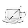 Tasses soucoupes 260 ML sans plomb bureau maison café tasse en verre avec cuillère et soucoupe jus boisson tasse