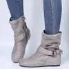 Сапоги большие размеры Chelsea Boots Женская вискоза ботинки лодыжка для взрослого круглое ноги толстые каблуки с низкой трубкой Женские серые модные ботинки увеличивают 230203
