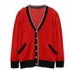 2023 Women's Sweaters Red Cardigan Fashion Casual с длинным рукавом вязаной клетчатый