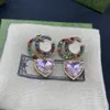 Orecchini di fascino del cuore di pesca rosa chiaro diamante colorato per donne. Fashion Brand Designer Jewelry Earing Bridal Aretes di alta qualità con scatola