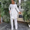 Women's Two Piece Pants Suit Solid White Black Elegant Office Lady OL Outfits Autumn Winter Long Sleeve Top And Set Tracksuit