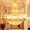 Candelabros de cristal dorado americano, lámpara clásica europea, lámparas colgantes grandes de lujo modernas, escaleras de Villa, vestíbulo del hotel, salón, Droplight