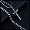 Pendant Necklaces Fashion Jewelry Vintage Personality Carving Cross Necklace Titanium Steel Chain Drop Delivery Pendants Dhale