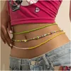 Belly Chains Bohemian Fashion Jewelry Green Beaded Bikini P￤rlor Midjeb￤lte Tre lager kedja Drop Delivery Body DHSQC