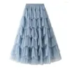 Jupes Rose Tutu Tulle Jupe Femmes Plissée De Mode Gâteau Taille Haute Longue Kawaii D'été Casual Dames Maxi