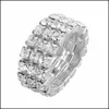 Cluster Rings Fashion Rows Colorf Crystal Rhinestone Adjustable Sparkling Shiny 3 Elastic Ring For Women Bridal Wedding Jewelry Drop Otyc8