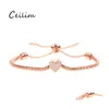 Link Chain Trendy Adjustable Heart Charm Bracelets Bangles For Women Rose Gold Sier Color Cubic Zirconia Fashion Party Jewelry Gift Otrtq