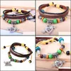 Charm Bracelets Infinity Wholesale Bronze Bracelet Leather Braided Snake Luckyhat Drop Delivery Jewelry Dh4Fb