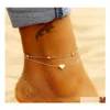 Link Chain Heart Charm Bead Ankle Armband Summer Beach Dainty Rostfritt st￥lskiktade p￤rlband Anklet Drop Leverans smycken Otkra