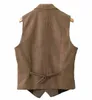 Mens Vests Vest Classic Brown Suet Wood Tweed Notch Lapel Waistcoat Herringbone Groomsmen Winding Winder Coat 230203