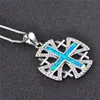 Anhänger Halsketten Luxus Weibliche Große Kreuz Anhänger Mode Weiß Blau Feuer Opal Halskette Silber Farbe Hochzeit Für WomenPendant