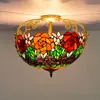 Ceiling Lights 40cm European-Style Vintage Black Rose Colored Glass Restaurant Bedroom Corridor Semi-Hanging Lamp