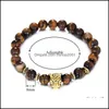 Beaded Strands 8Mm Tiger Eye Beads Bracelet Fashion Jewelry Wholesale Natural Stone With Buddha Charm Men Bracelets Bangle Lion Dro Ot8M4