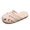 Girls s 2021 Summer Kids Leather Flats Cover Toe Weave Slides Beach Shoes Children Household Slipper Princess Shoe 0203