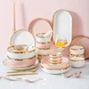 Plates Plates Quality White And Pink With Gold Inlay Plate Set Dinner Tray Ceramic Dishes Kit Salad Bowl Porcelain Dinnerware