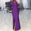 Casual Dresses Plus size Women Dress V Neck Floor Length Long Sleeve Thigh High Slit Sequin Mermaid Size Evening Gowns Lady Elegant 230203