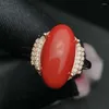Klusterringar kjjeaxcmy fina smycken naturlig röd korall 925 sterling silver kvinnor justerbar ädelsten ringstöd