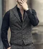 Mens Vests Classic Suit Vest HerringBone Mönster Business Waistcoat Notch Lapel Wool Tweed Groomsmen For Wedding 230203