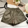 Women's Shorts KUSAHIKI PU Leather Elastic High Waist Wide Leg Women 2022 Autumn Winter New Bottoms Korean Causal Fashion Short Y2302