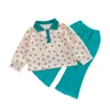Roupas conjuntos de roupas menina Roupas de outono Autumn Slave Longa Camisa floral calça superior 2pcs Conjunto de bebê Set Set S230203