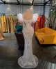 Sexy Mermaid Prom Dresses Sleeveless Bateau Feather 3D Lace Hollow Appliques Sequins Beaded Floor Length Celebrity Formal Evening Dresses Plus Size Custom Made