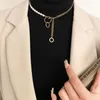 Catene Collana in acciaio inossidabile placcato oro per donna Anello di perle barocche Catena di clavicola Collane con ciondolo Gioielli di moda di fidanzamento