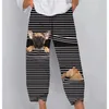 Kvinnors byxor Spring och Autumn Women Fashion Street Hipster Sports Casual Triped Cartoon Animal Print Trousers Plus Size Y2K Tyg