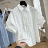 Women's Blouses Short Sleeve Button Up Shirts Women Turn Down Collar Double Breasted Pleated Cotton Blouse Orginal Design Chic Loose Tops