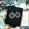 Dangle Chandelier Trendy Crystal Sunflower Earrings For Women Long Simple Shiny Korean Earring Alloy Round Flower Drop Jewelry Deli Otvbp