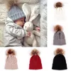 Berets Nette Frauen Baby Kind Warme Winter Stricken Wolle Beanie Pelz Pom Bommel Hut Häkeln Kappe 5 Farben