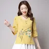 Etniska kläder 2023 Summer Style Women's Tang Suit Hanfu Förbättrad Ancient Cotton and Linen Chinese Tops
