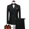 Men's Suits Double Breasted Slim Fit Men Navy Blue Formal Wedding Tuxedo For Groom 2 Piece Jacket With Pants Male Fashion Costume