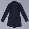 Women's Jumpsuits & Rompers Fashion Navy Blue Long Sleeve Striped With Belt Playsuit Celebrity Party PlaysuitWomen's