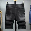 Мужские джинсы мужчины серые джинсовые шорты летние отверстия черные короткие хлопковые растяжки джинсы длина колена